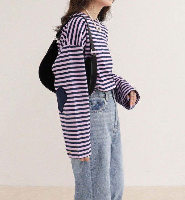 fredy emue「ボーダーハートパッチプルオーバーカットソー」|Tシャツ・カットソー|