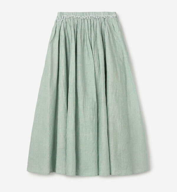 LE GLAZIK「LE GLAZIK | ウォッシュドリネン エラスティックフレアスカート WOMEN」|スカート|GREEN系1
