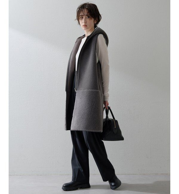 THE PAUSE「＜WEB限定カラーあり＞【THE PAUSE】ボアフードロングジレ」|ベスト・ジレ|