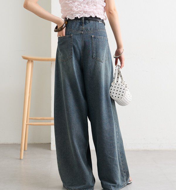  「ベルト付きカーブワイドデニム」|デニム|