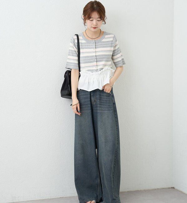  「ベルト付きカーブワイドデニム」|デニム|