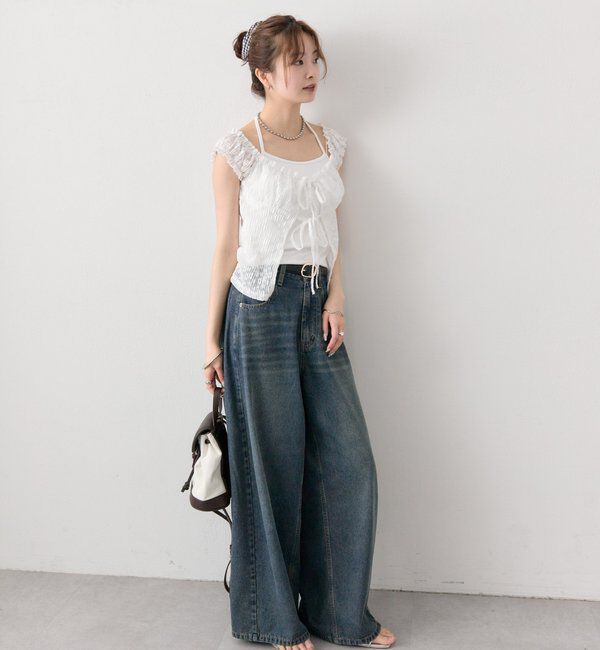  「ベルト付きカーブワイドデニム」|デニム|