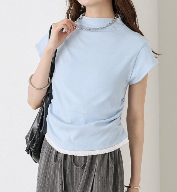  「プレート付きハイネックTシャツ」|Tシャツ・カットソー|ブルー