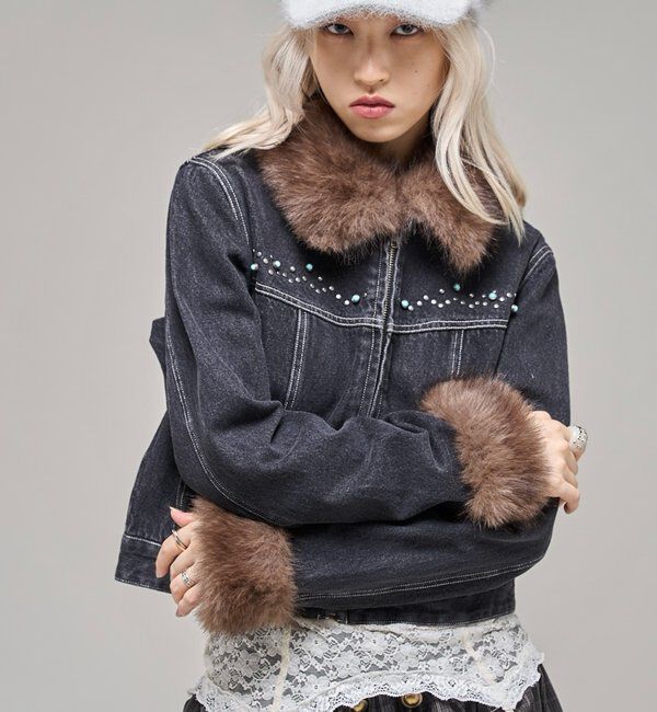  「【26AW LOOK掲載品番】ビジュファーデニムジャケット」|ブルゾン・スタジャン|