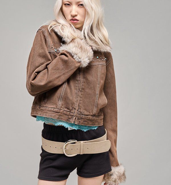  「【26AW LOOK掲載品番】ビジュファーデニムジャケット」|ブルゾン・スタジャン|