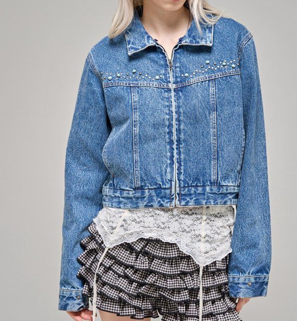  「【26AW LOOK掲載品番】ビジュファーデニムジャケット」|ブルゾン・スタジャン|