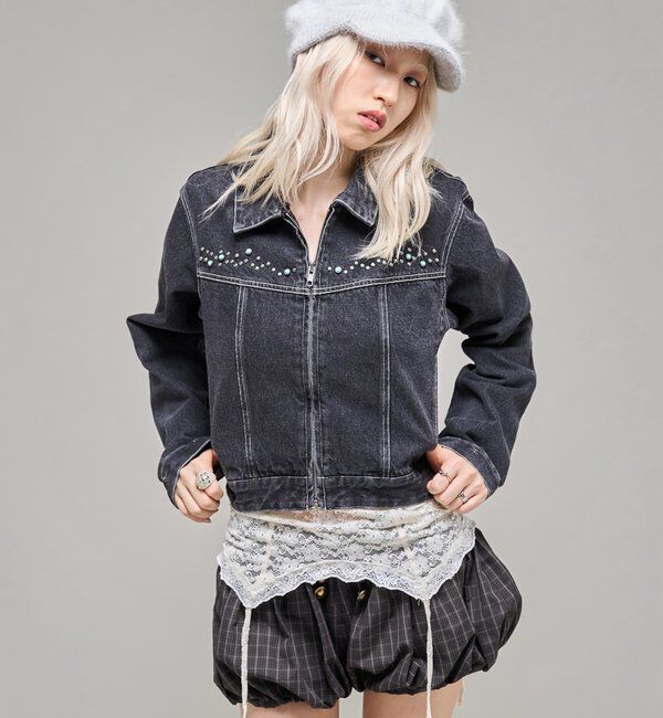  「【26AW LOOK掲載品番】ビジュファーデニムジャケット」|ブルゾン・スタジャン|