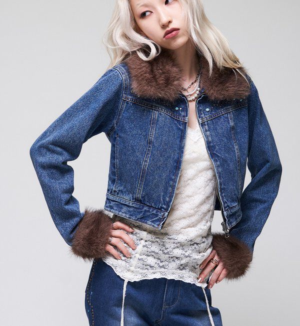  「【26AW LOOK掲載品番】ビジュファーデニムジャケット」|ブルゾン・スタジャン|