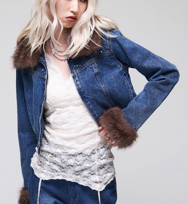  「【26AW LOOK掲載品番】ビジュファーデニムジャケット」|ブルゾン・スタジャン|