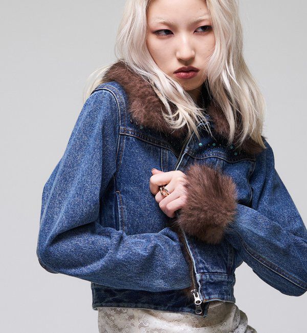  「【26AW LOOK掲載品番】ビジュファーデニムジャケット」|ブルゾン・スタジャン|