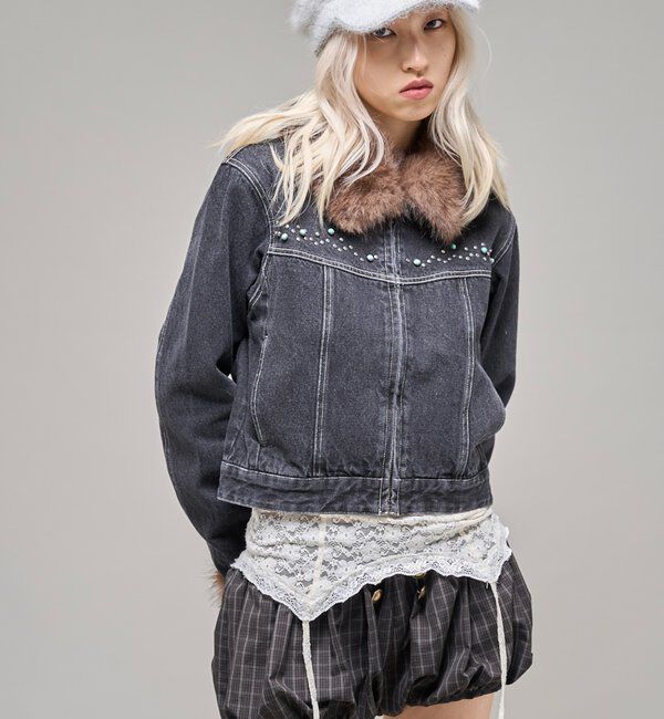  「【26AW LOOK掲載品番】ビジュファーデニムジャケット」|ブルゾン・スタジャン|