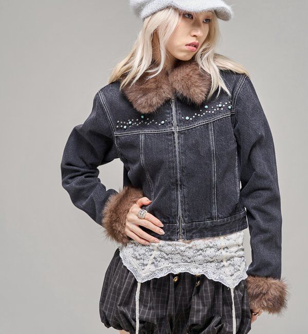  「【26AW LOOK掲載品番】ビジュファーデニムジャケット」|ブルゾン・スタジャン|