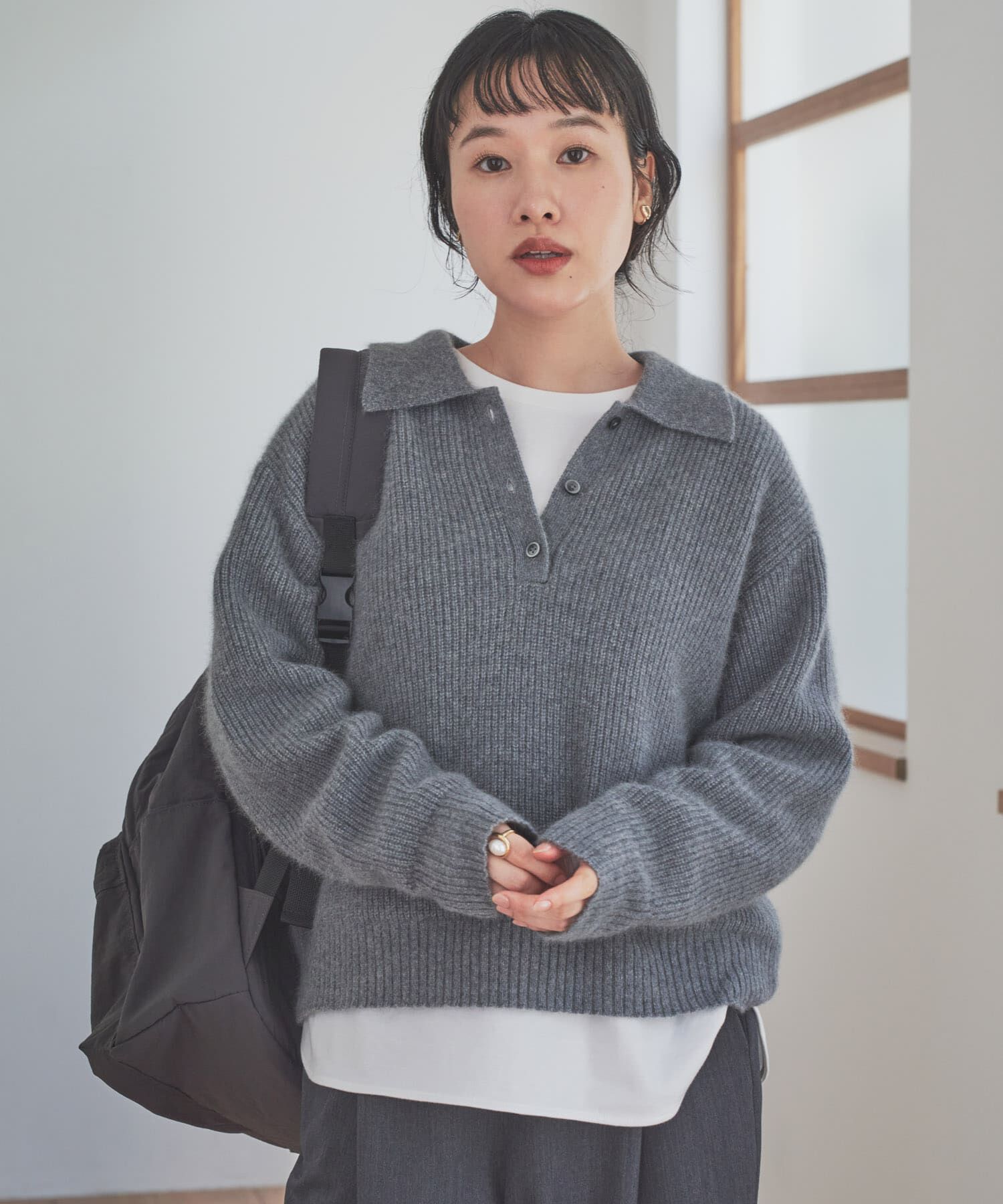 URBAN RESEARCH DOORS「FOX混衿付き畦ニット」|ニット・セーター|