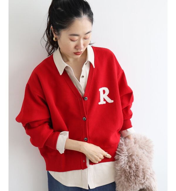  「★再入荷《手洗い可能》サガラ刺繍Vカーディガン」|カーディガン|レッド