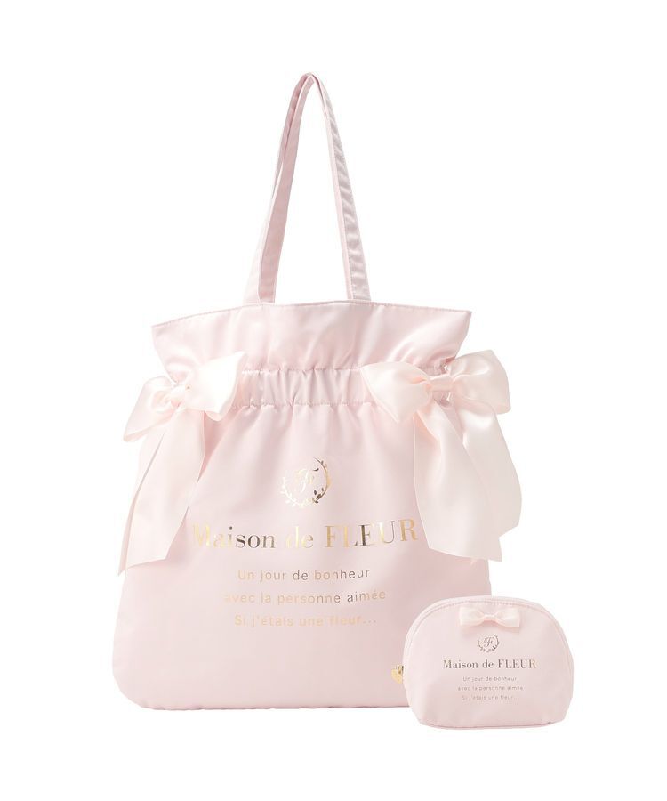 Maison de FLEUR「【2点セット】ダブルリボンギャザートート・ポーチ」|トートバッグ|