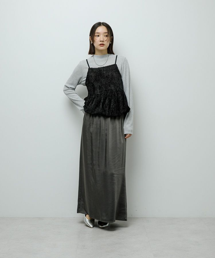 Green Parks「すっきり見えシルエットサテンナロースカート」|タイト|