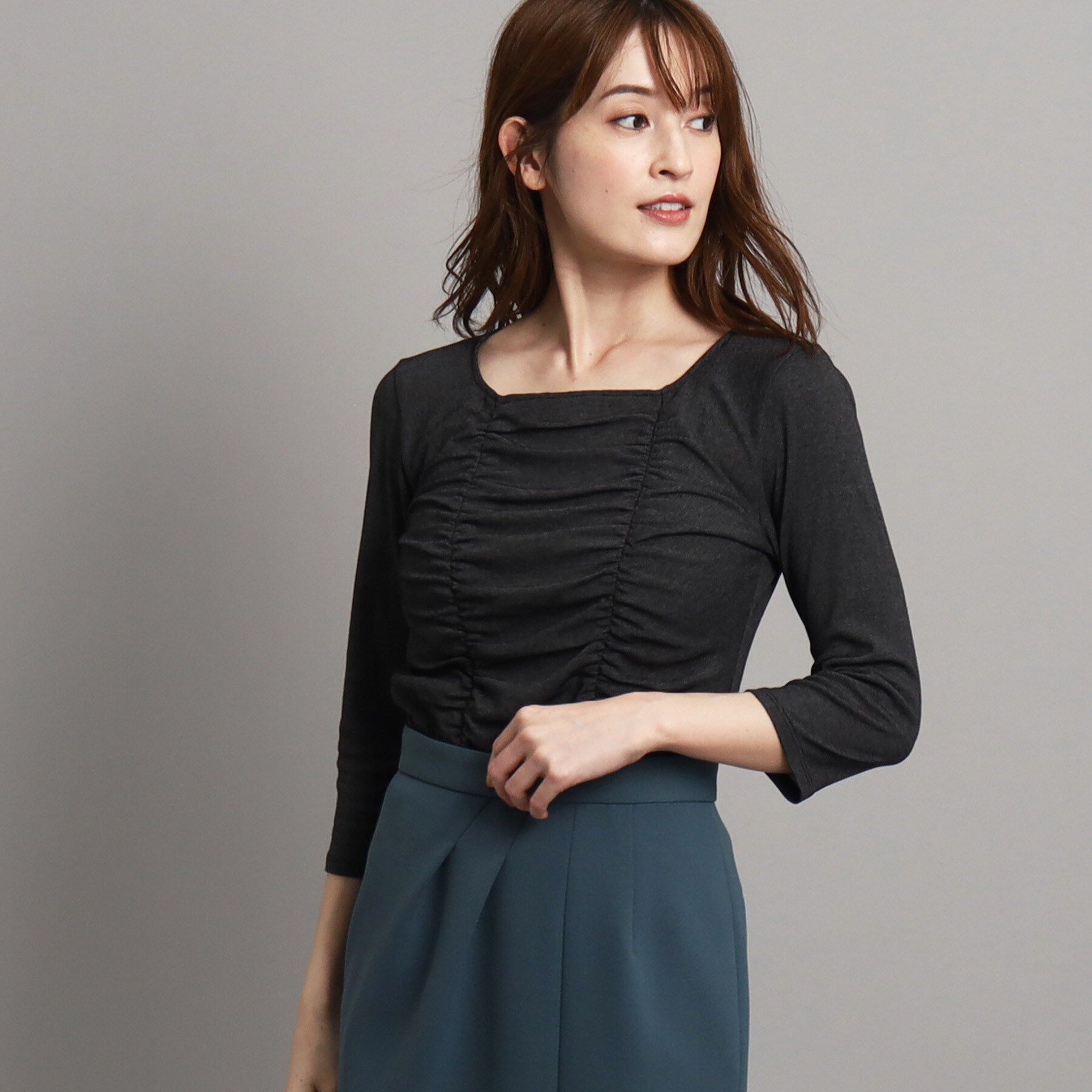 COUP DE CHANCE「【洗える/日本製】華やかギャザーラメジャージ」|Tシャツ・カットソー|ブラック(019)