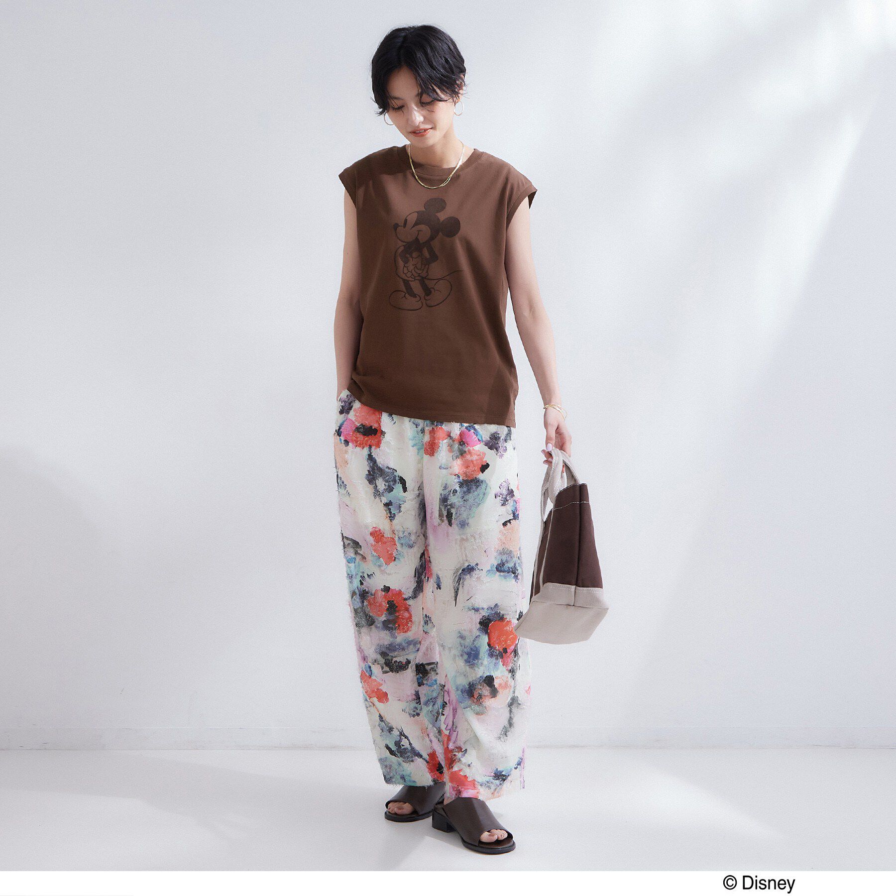 OPAQUE.CLIP「「Mickey Mouse」フロッキープリント フレンチスリーブTシャツ《洗濯機OK》」|Tシャツ・カットソー|