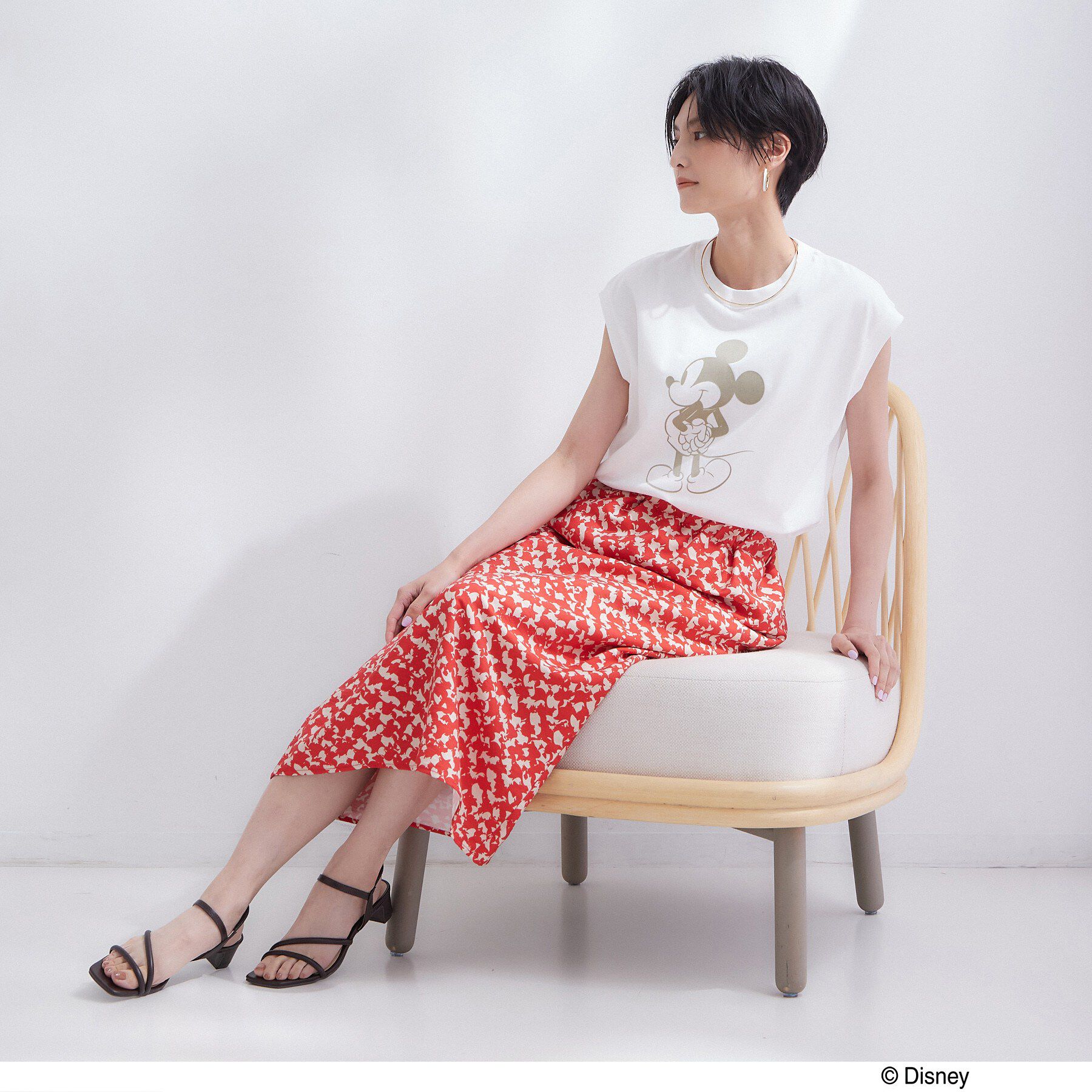 OPAQUE.CLIP「「Mickey Mouse」フロッキープリント フレンチスリーブTシャツ《洗濯機OK》」|Tシャツ・カットソー|