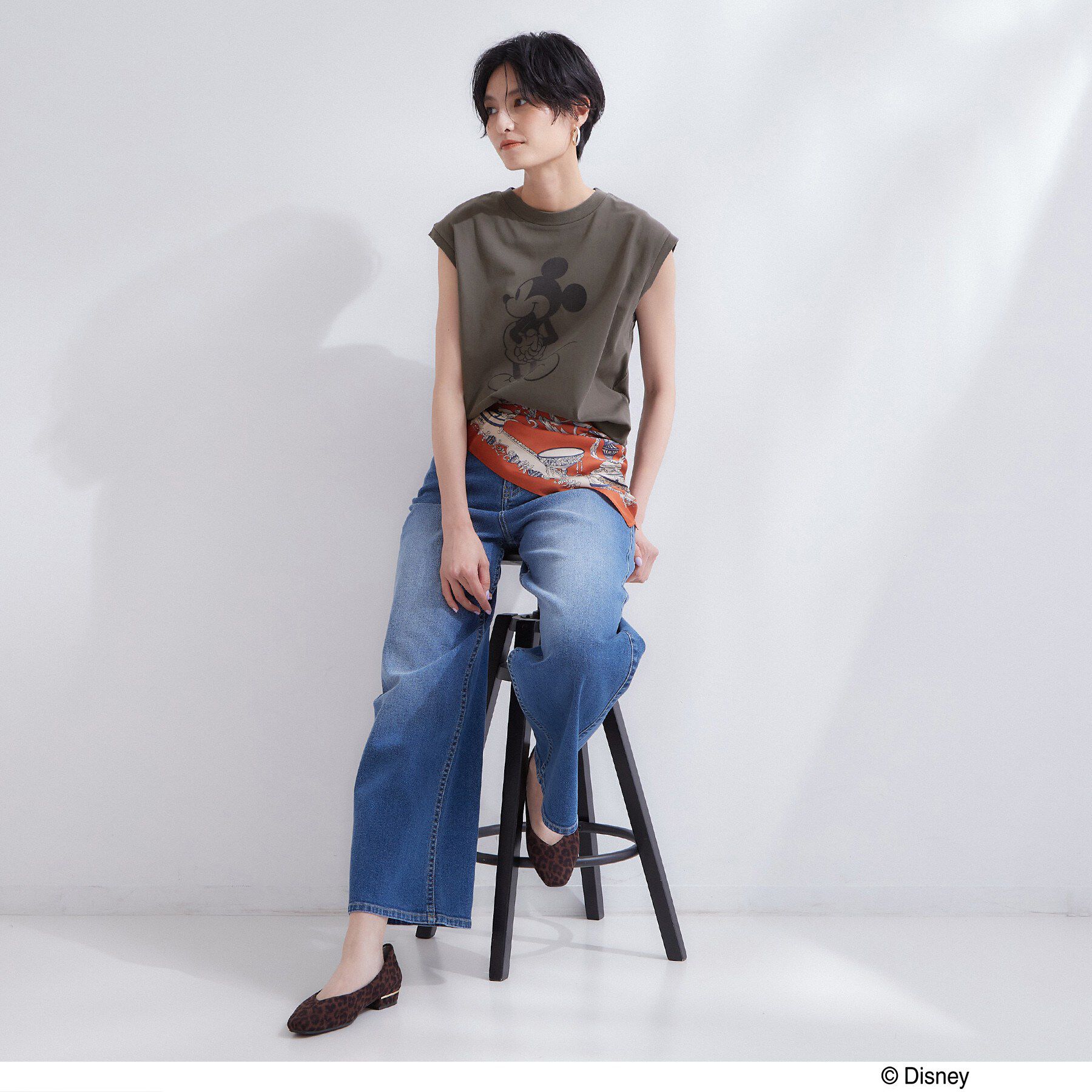 OPAQUE.CLIP「「Mickey Mouse」フロッキープリント フレンチスリーブTシャツ《洗濯機OK》」|Tシャツ・カットソー|