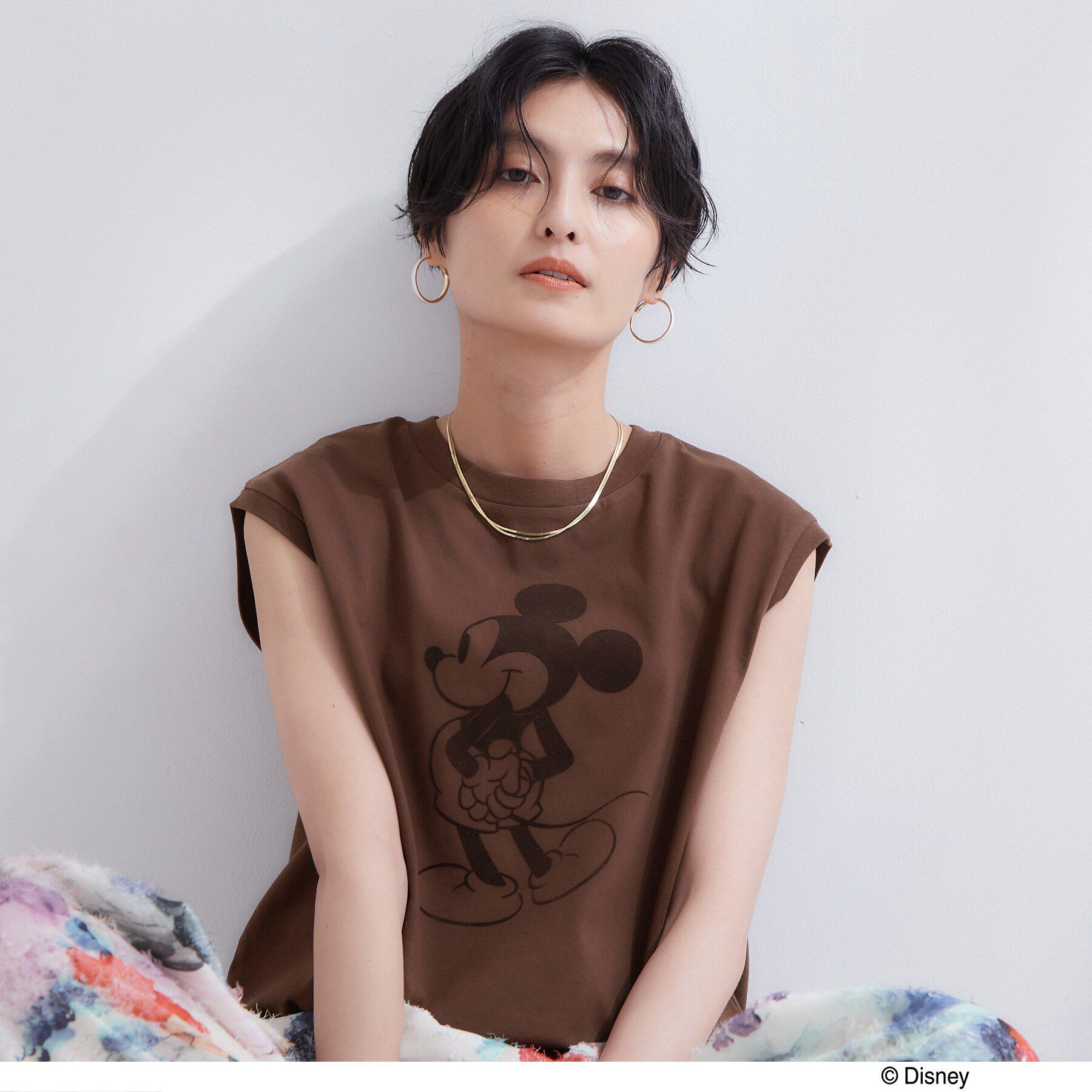 OPAQUE.CLIP「「Mickey Mouse」フロッキープリント フレンチスリーブTシャツ《洗濯機OK》」|Tシャツ・カットソー|