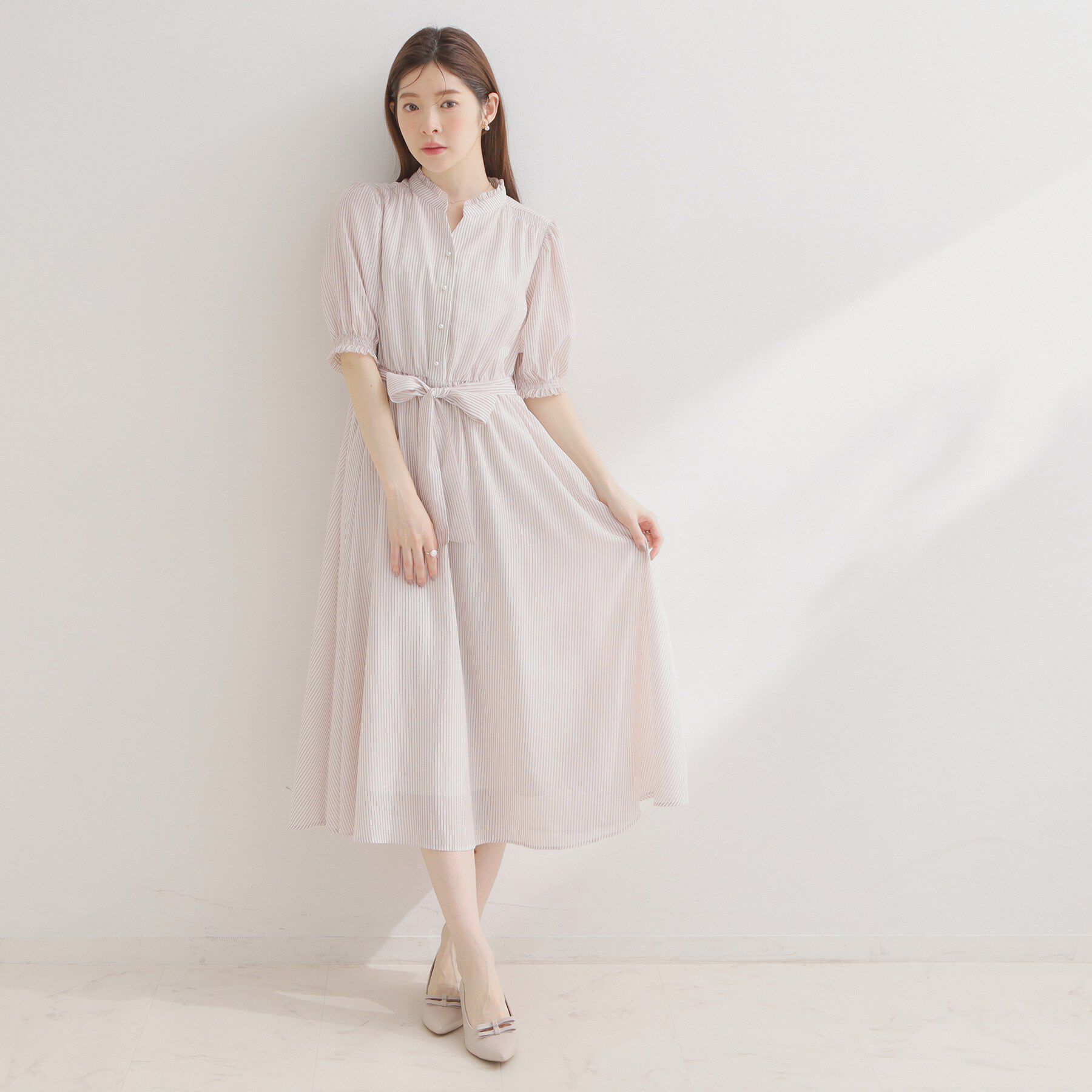 Couture broach「【洗える】シアーストライプ ワンピース」|ワンピース|