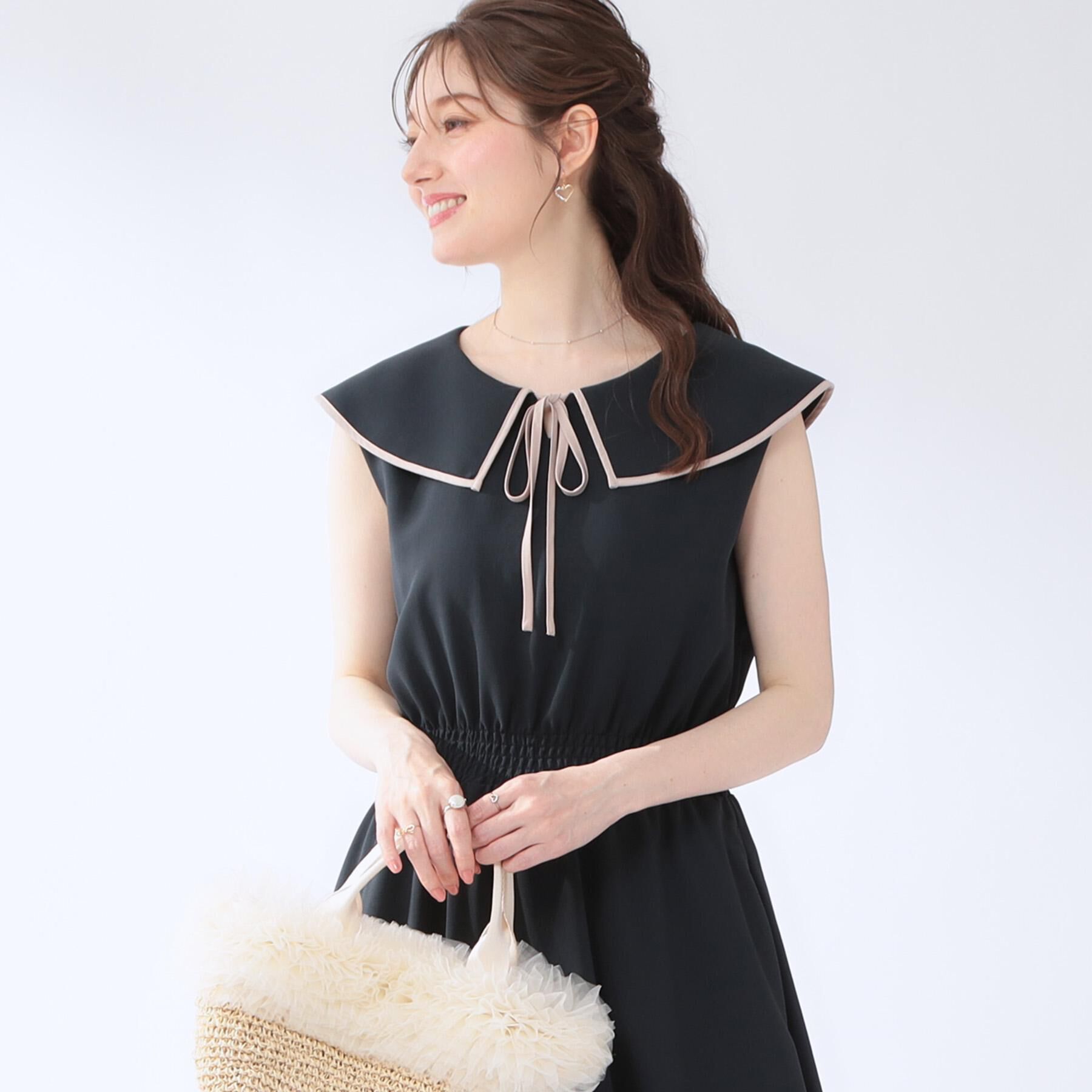 Couture broach「【洗える】リネンライク マリンワンピース」|ワンピース|