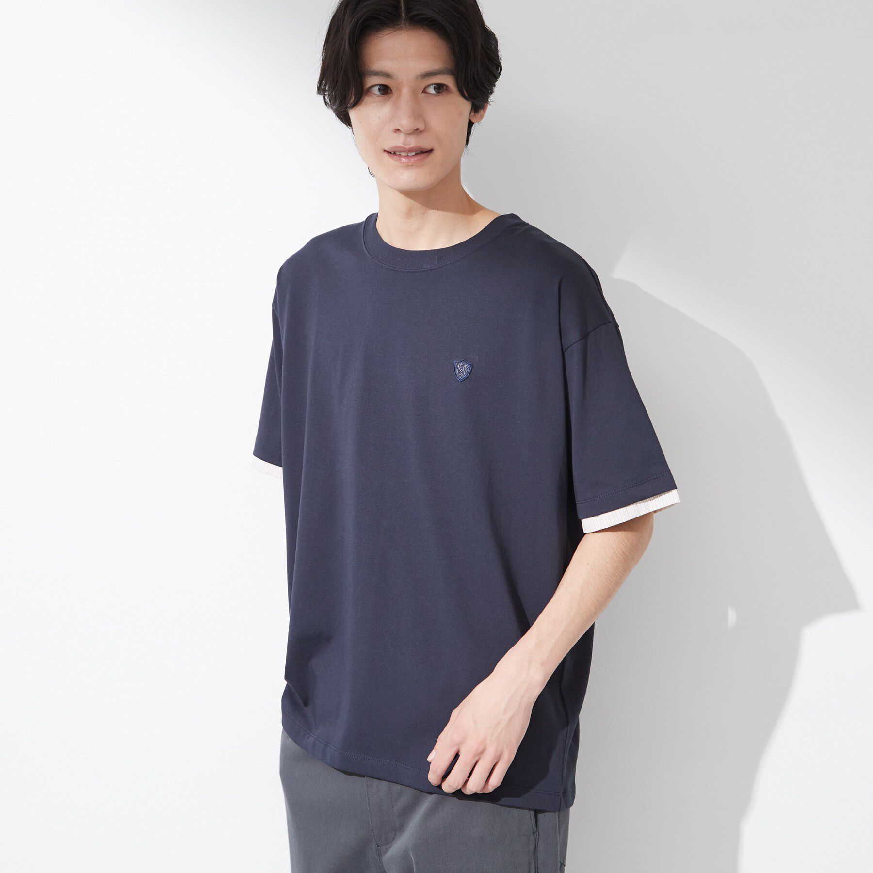 THE SHOP TK「【マシンウォッシャブル】袖レイヤード半袖Tシャツ」|Tシャツ・カットソー|