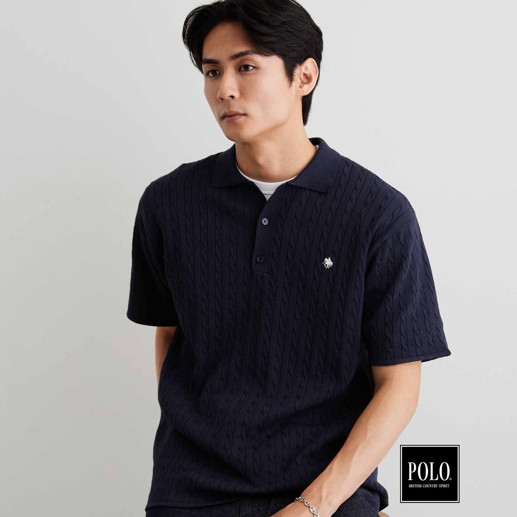 THE SHOP TK「POLO BCS/ケーブルニットポロ」|ニット・セーター|ネイビー(094)