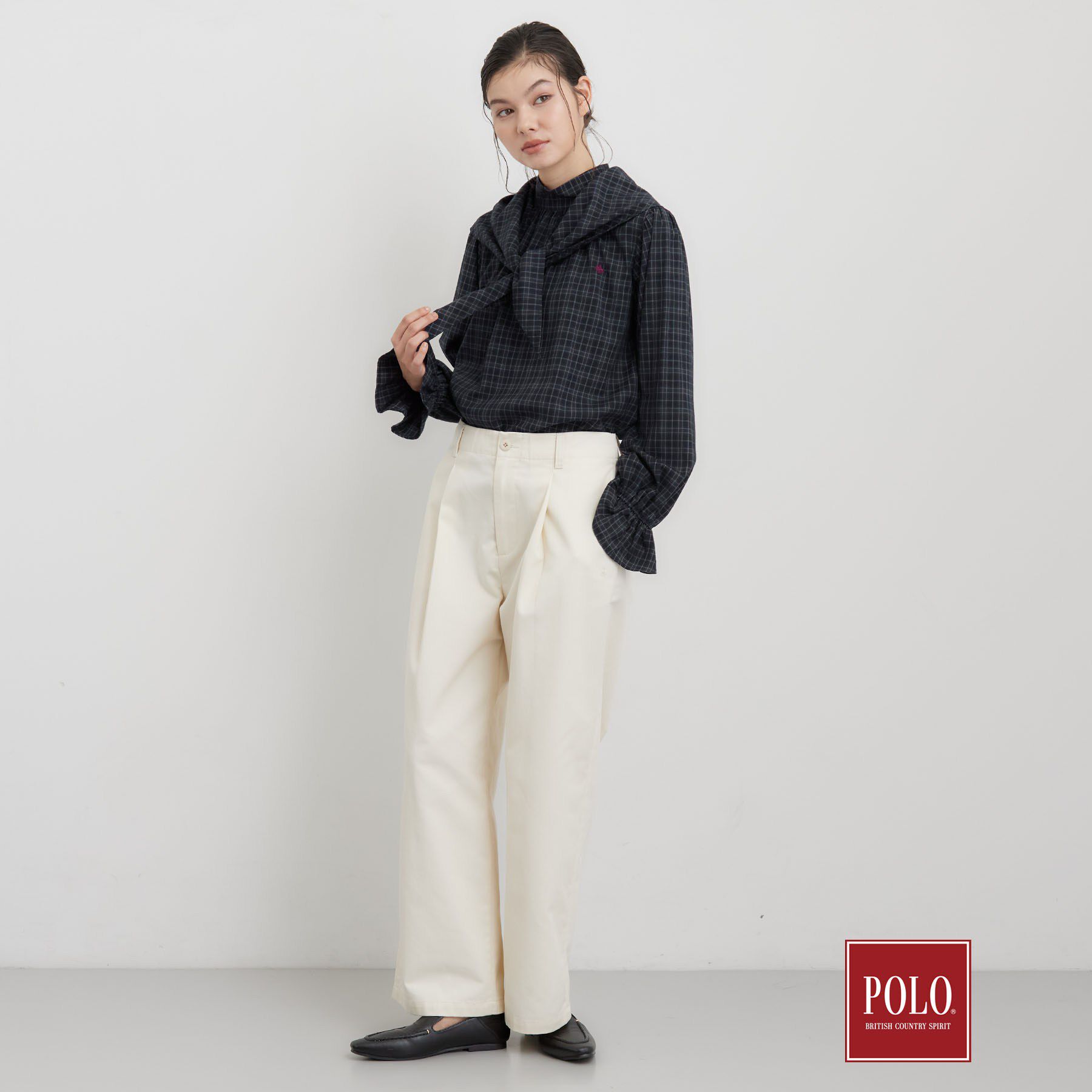 THE SHOP TK「POLO BCS/チェックスカーフ付きブラウス」|シャツ・ブラウス|