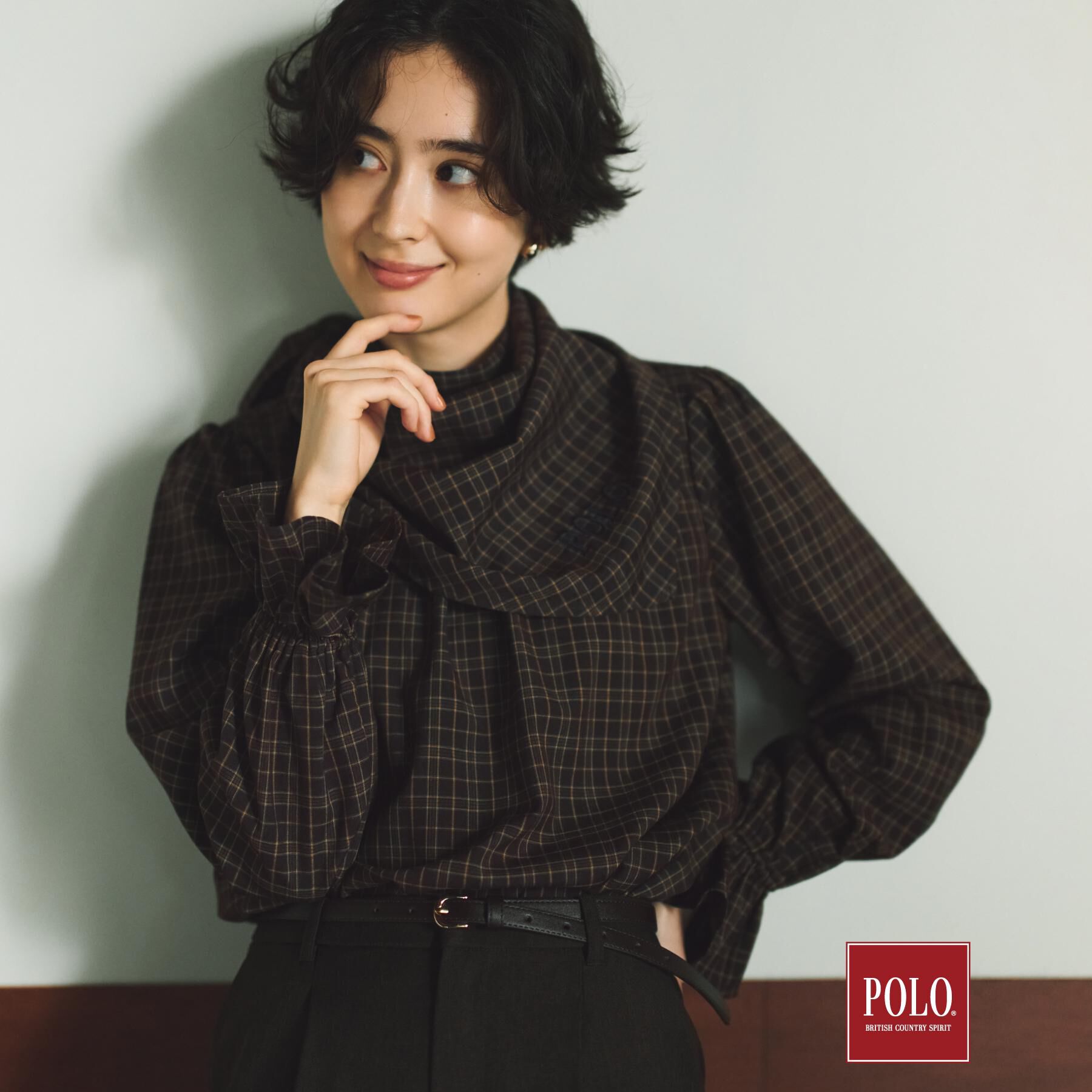 THE SHOP TK「POLO BCS/チェックスカーフ付きブラウス」|シャツ・ブラウス|