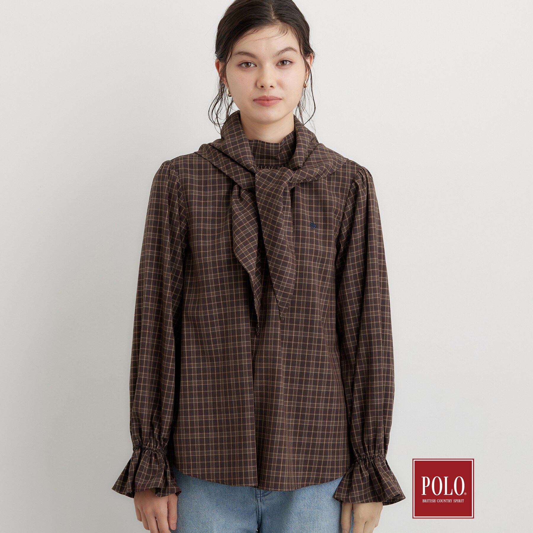 THE SHOP TK「POLO BCS/チェックスカーフ付きブラウス」|シャツ・ブラウス|