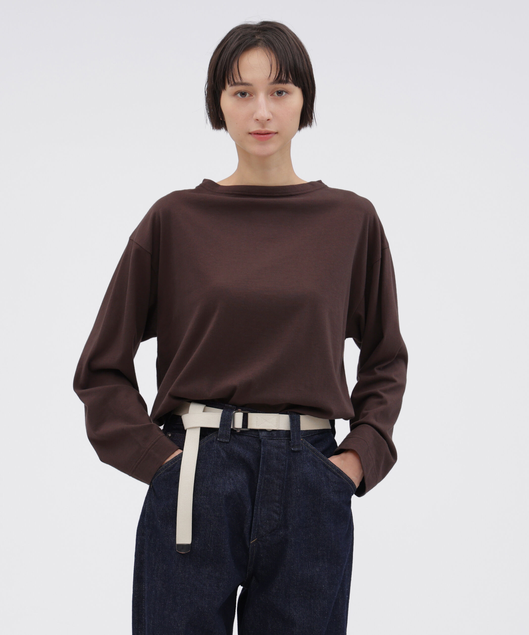 MHL.「SMOOTH COTTON JERSEY TOP」|Tシャツ・カットソー|DARK BROWN2