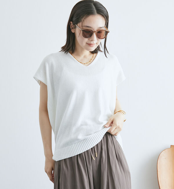Doux archives「ペーパーヤーンＶネックニット」|ニット・セーター|OFF WHITE