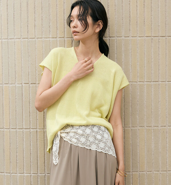 Doux archives「ペーパーヤーンＶネックニット」|ニット・セーター|YELLOW