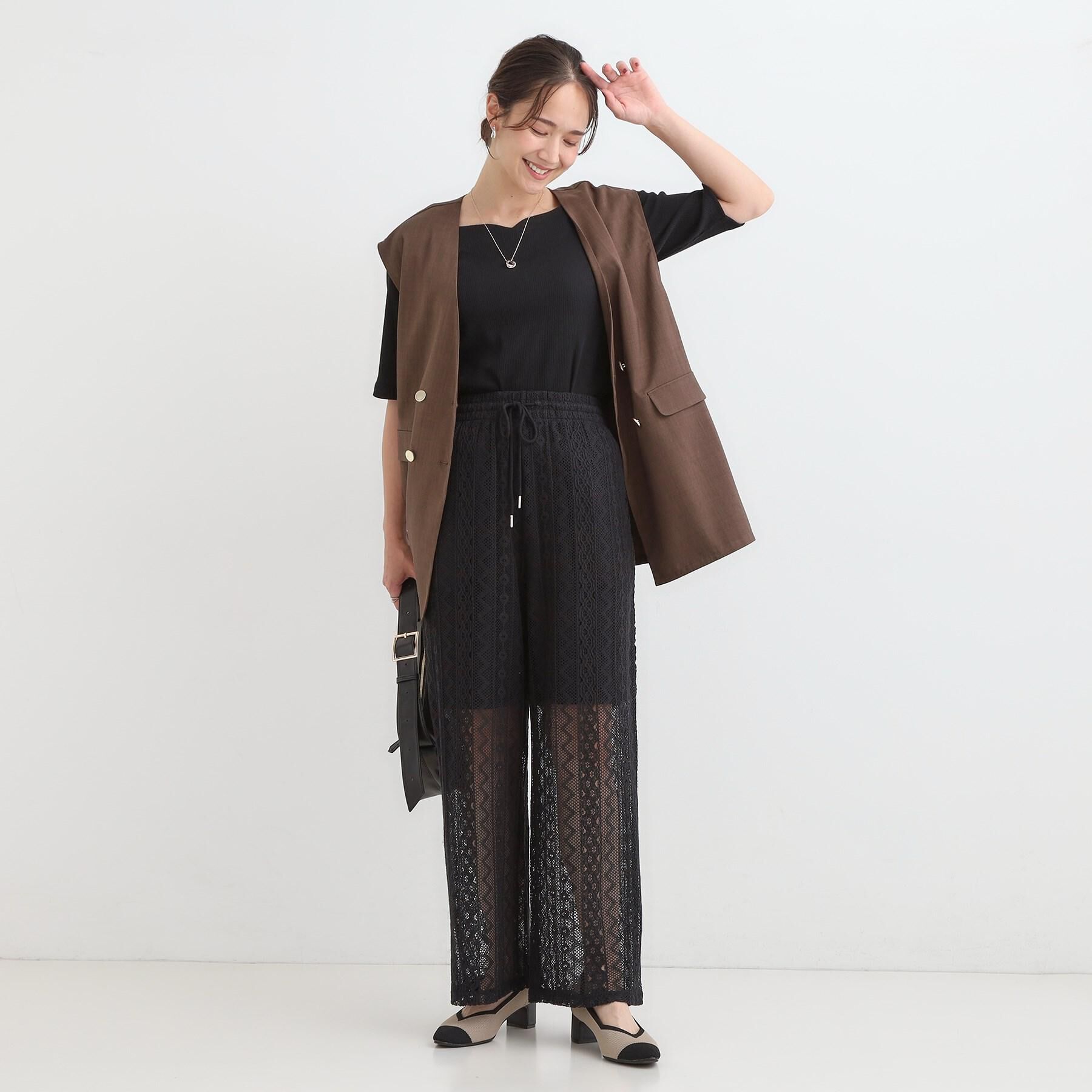 SHOO･LA･RUE「【S-LL】女性らしさ漂うハートネック テレコ5分袖トップス」|Tシャツ・カットソー|