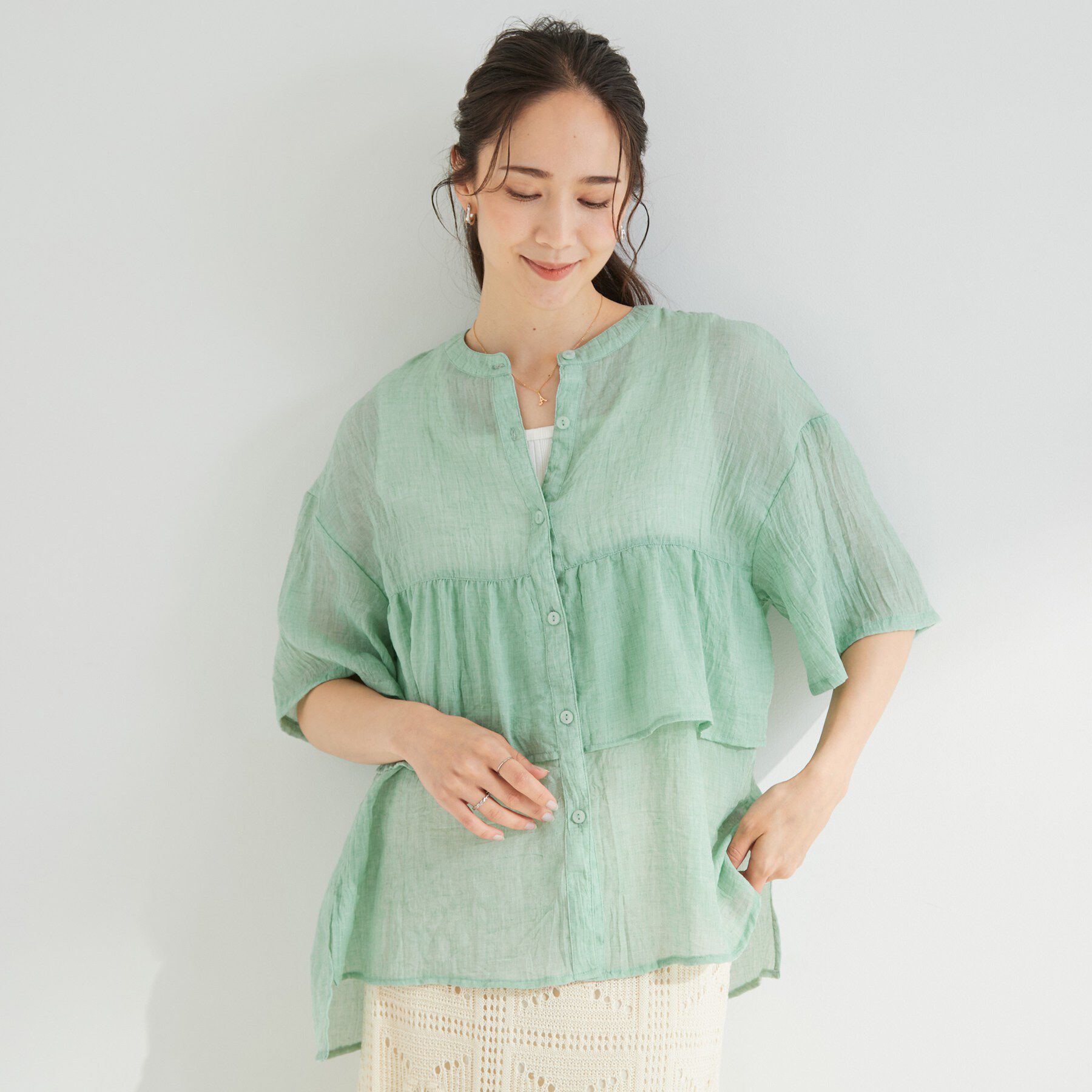 SHOO･LA･RUE「フロントフリル シアーワッシャーブラウス」|シャツ・ブラウス|