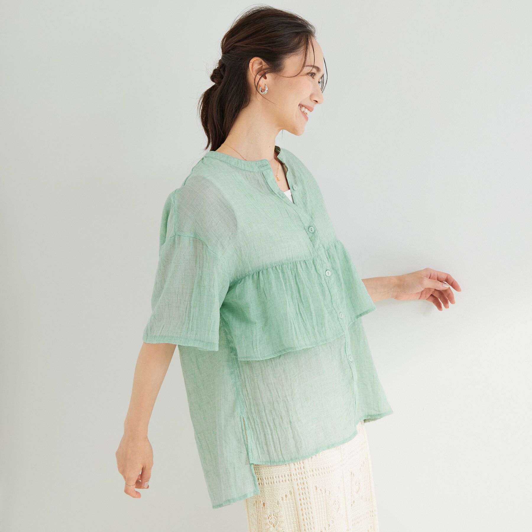 SHOO･LA･RUE「フロントフリル シアーワッシャーブラウス」|シャツ・ブラウス|