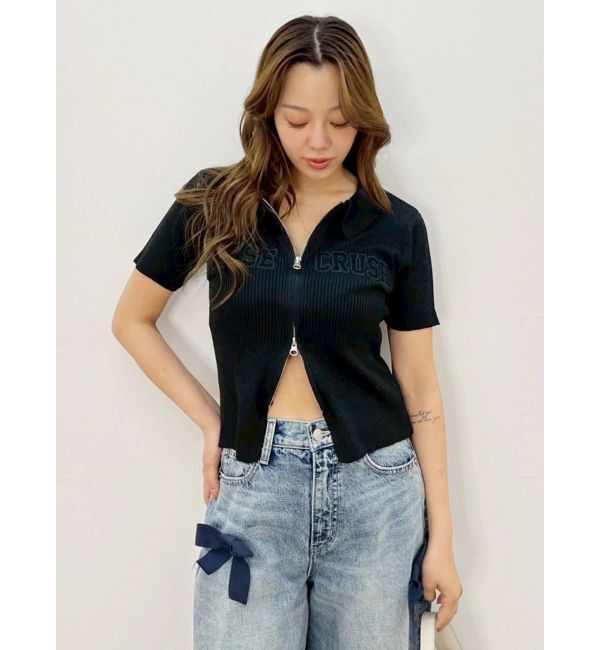 EVRIS「Embroidery ZIP ニットトップス」|ニット・セーター|