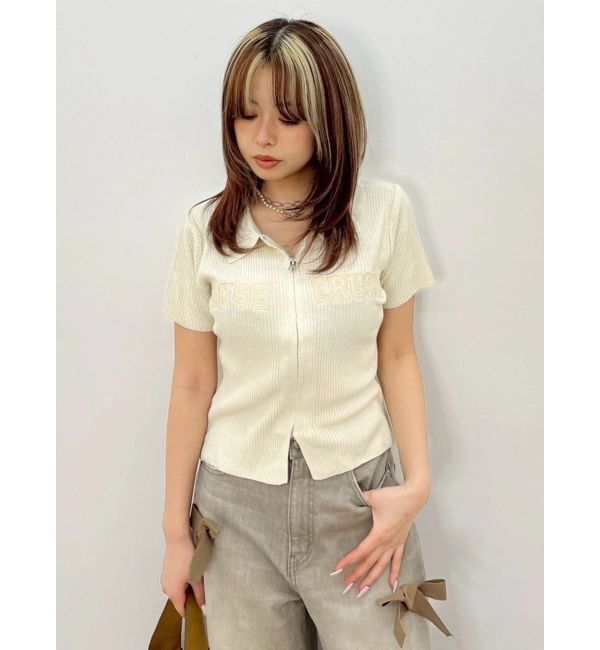EVRIS「Embroidery ZIP ニットトップス」|ニット・セーター|