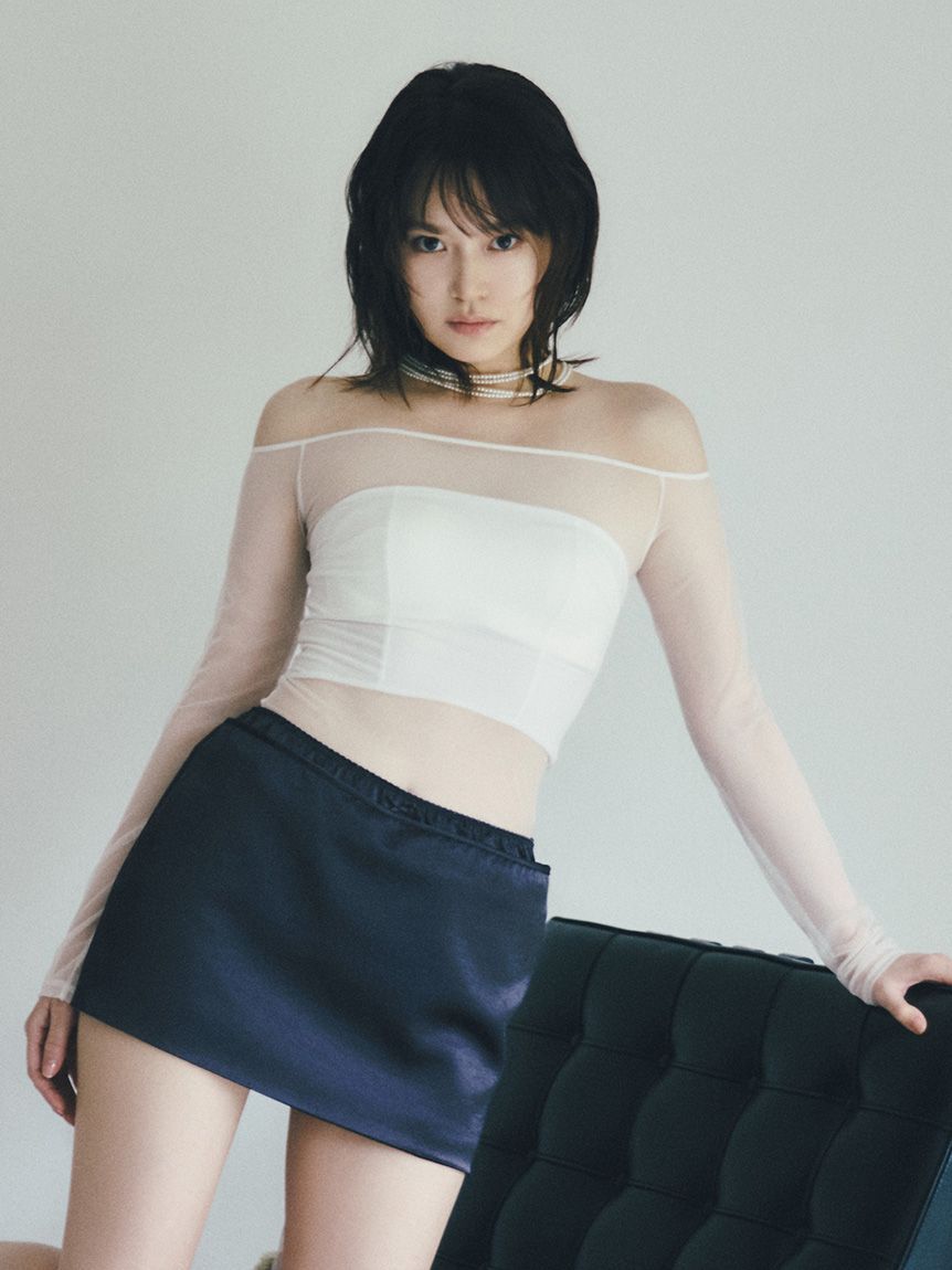 LILY BROWN Lingerie「【LILY BROWN Lingerie】シアーファンデノンワイヤー/オフショルダートップス」|Tシャツ・カットソー|WHT