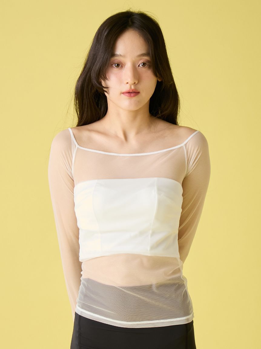 LILY BROWN Lingerie「【LILY BROWN Lingerie】シアーファンデノンワイヤー/オフショルダートップス」|Tシャツ・カットソー|