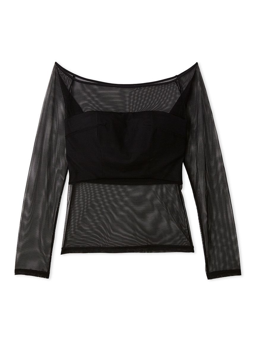 LILY BROWN Lingerie「【LILY BROWN Lingerie】シアーファンデノンワイヤー/オフショルダートップス」|Tシャツ・カットソー|BLK