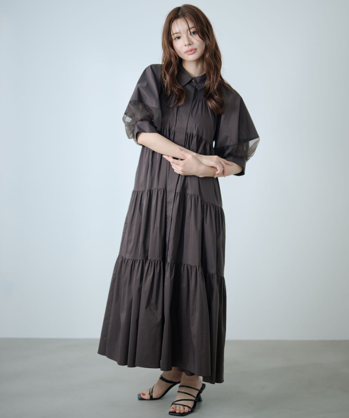 アンドクチュール「袖シアーシャツワンピース」|ワンピース|
