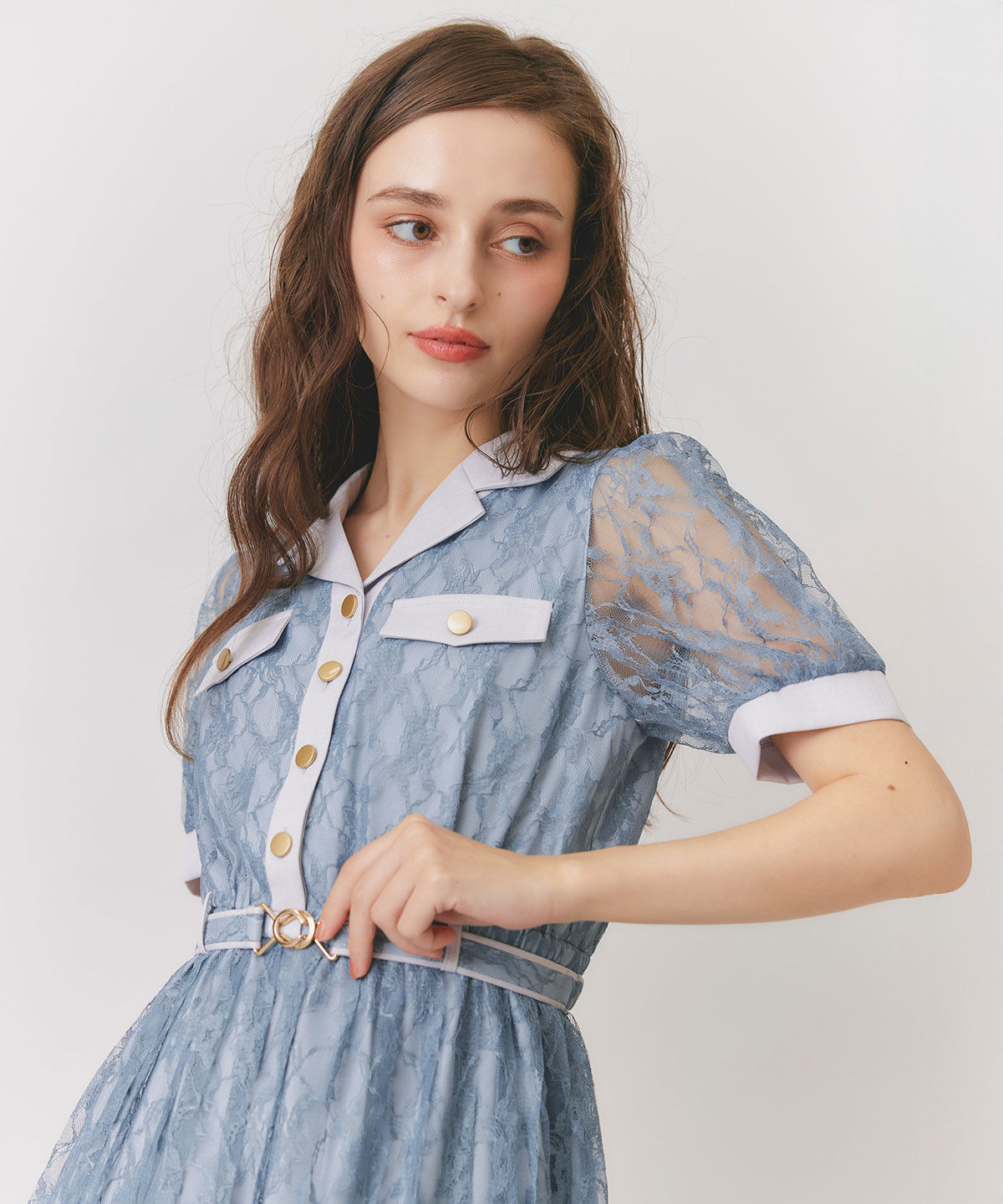 REDYAZEL「バイカラーレースプリーツロングワンピース」|ワンピース|