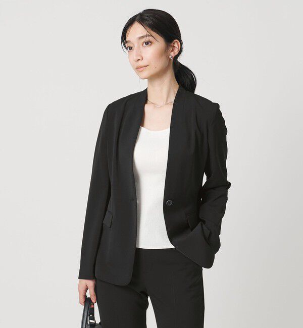 UNITED ARROWS「FEEL CLEAN Vノーカラー ジャケット ‐防シワ ストレッチ UVカット‐」|ノーカラージャケット|