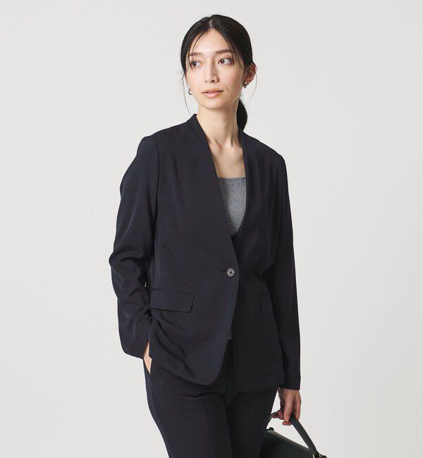 UNITED ARROWS「FEEL CLEAN Vノーカラー ジャケット ‐防シワ ストレッチ UVカット‐」|ノーカラージャケット|