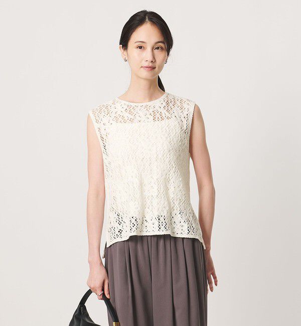 UNITED ARROWS「スパンコール エンブロイダリー ニットベスト ‐ウォッシャブル‐」|ベスト・ジレ|OFF WHITE