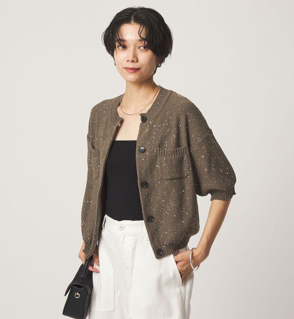 UNITED ARROWS green label relaxing「ハーフスリーブ スパンコール ニット カーディガン」|カーディガン|