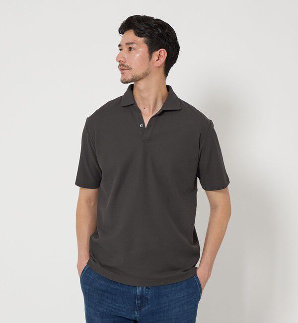 BEAUTY&YOUTH UNITED ARROWS「【WEB限定 WARDROBE SMART】ステイ クリーン ピケ スキッパー ポロシャツ【抗菌防臭】」|ポロシャツ|DK.GRAY